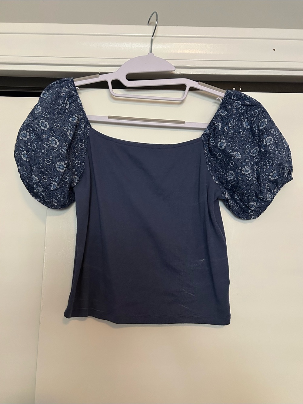 American Eagle Women’s Navy Puff Sleeve Square Neck Top